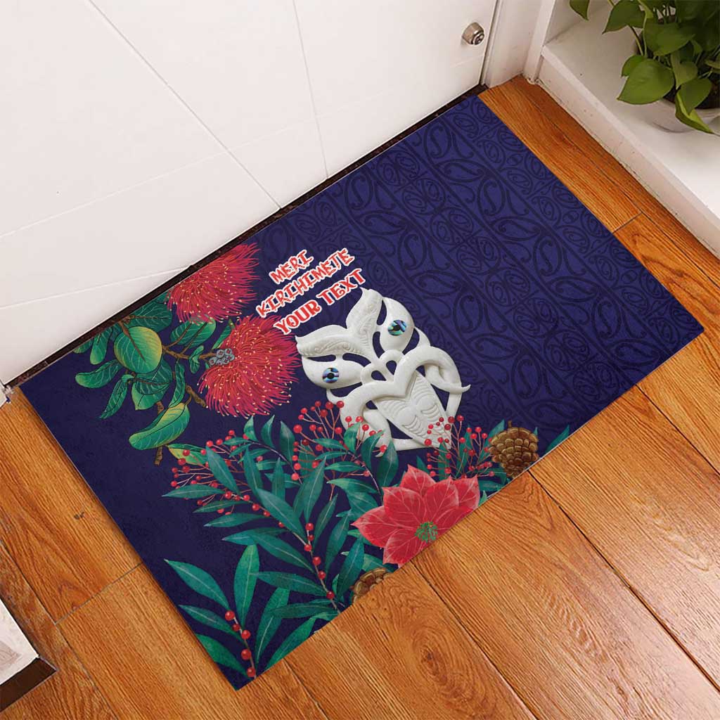 Maori Wheku Meri Kirihimete Personalised Rubber Doormat All Blue Indigenous Maori Motif - Aussie Hoodie