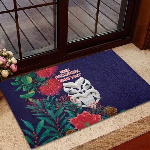 Maori Wheku Meri Kirihimete Personalised Rubber Doormat All Blue Indigenous Maori Motif - Aussie Hoodie