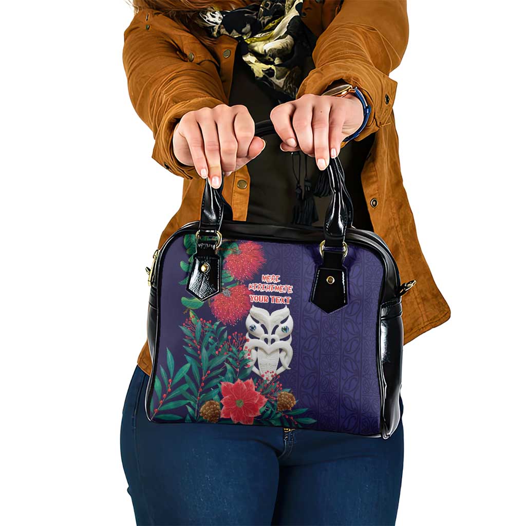 Maori Wheku Meri Kirihimete Personalised Shoulder Handbag All Blue Indigenous Maori Motif - Aussie Hoodie