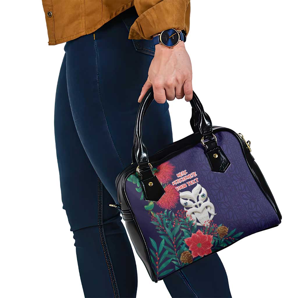 Maori Wheku Meri Kirihimete Personalised Shoulder Handbag All Blue Indigenous Maori Motif - Aussie Hoodie