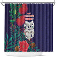 Maori Wheku Meri Kirihimete Personalised Shower Curtain All Blue Indigenous Maori Motif - Aussie Hoodie