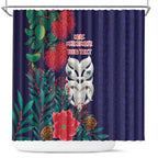 Maori Wheku Meri Kirihimete Personalised Shower Curtain All Blue Indigenous Maori Motif - Aussie Hoodie