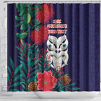 Maori Wheku Meri Kirihimete Personalised Shower Curtain All Blue Indigenous Maori Motif - Aussie Hoodie