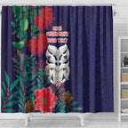 Maori Wheku Meri Kirihimete Personalised Shower Curtain All Blue Indigenous Maori Motif - Aussie Hoodie