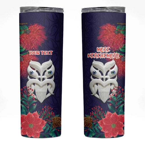 Maori Wheku Meri Kirihimete Personalised Skinny Tumbler All Blue Indigenous Maori Motif - Aussie Hoodie