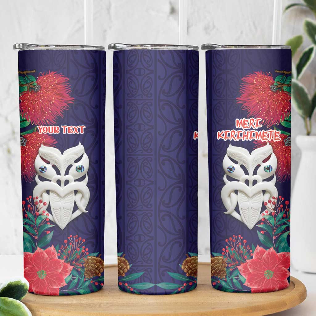 Maori Wheku Meri Kirihimete Personalised Skinny Tumbler All Blue Indigenous Maori Motif - Aussie Hoodie