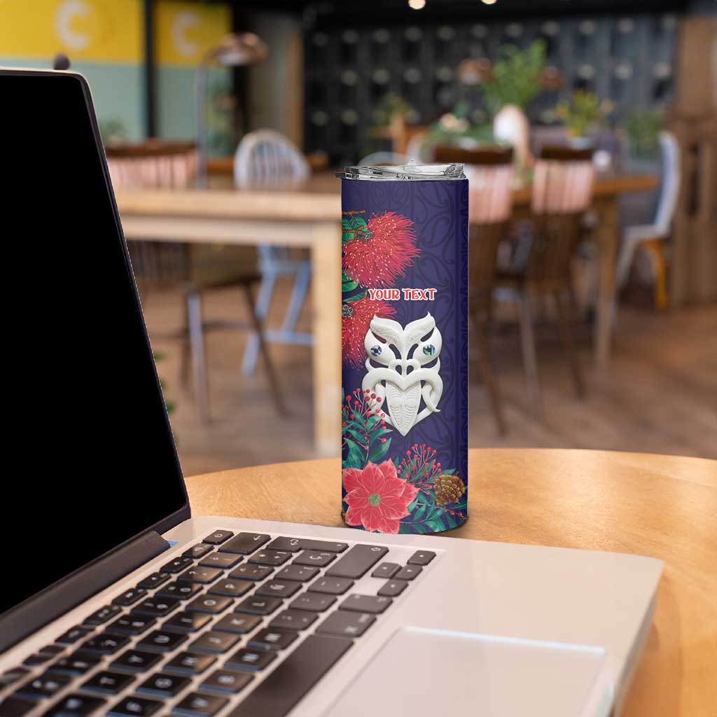 Maori Wheku Meri Kirihimete Personalised Skinny Tumbler All Blue Indigenous Maori Motif - Aussie Hoodie