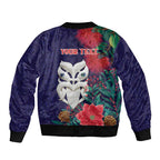 Maori Wheku Meri Kirihimete Personalised Sleeve Zip Bomber Jacket All Blue Indigenous Maori Motif - Aussie Hoodie