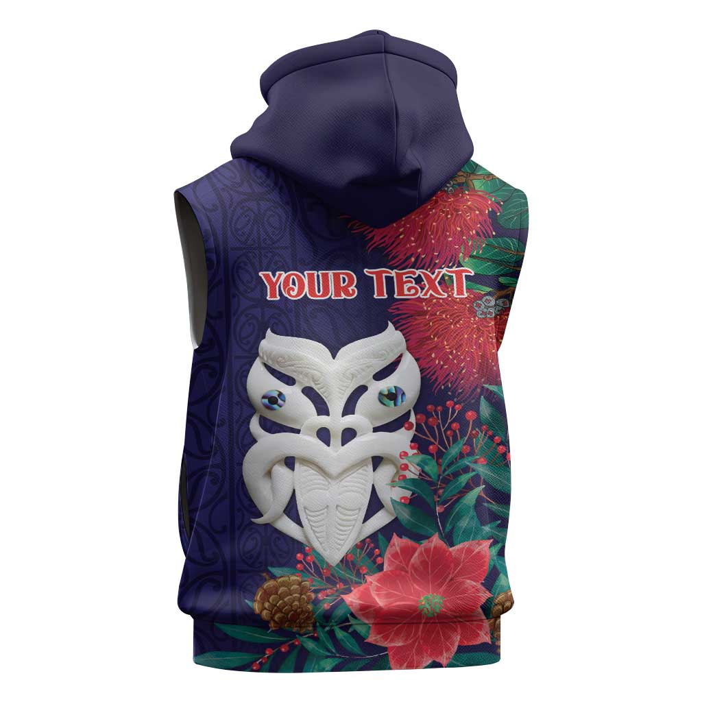 Maori Wheku Meri Kirihimete Personalised Sleeveless Hoodie All Blue Indigenous Maori Motif - Aussie Hoodie