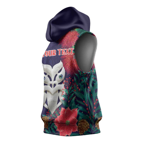 Maori Wheku Meri Kirihimete Personalised Sleeveless Hoodie All Blue Indigenous Maori Motif - Aussie Hoodie