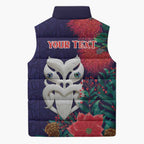 Maori Wheku Meri Kirihimete Personalised Sleeveless Puffer Jacket All Blue Indigenous Maori Motif - Aussie Hoodie