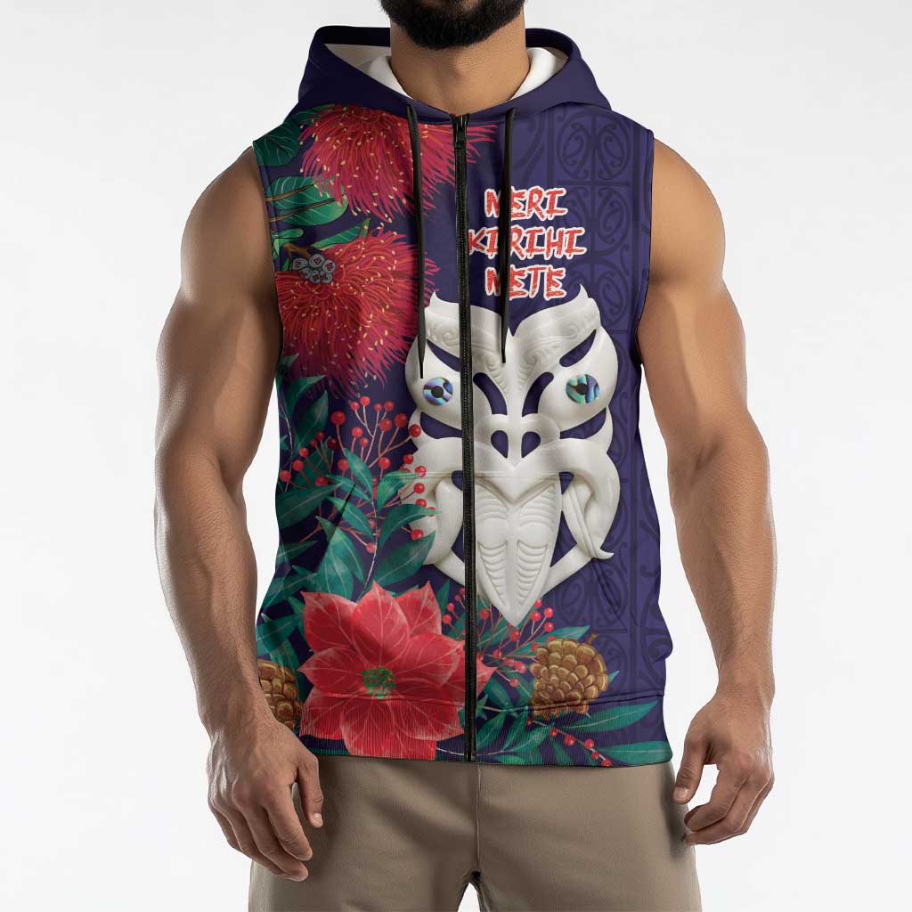 Maori Wheku Meri Kirihimete Personalised Sleeveless Zip Hoodie All Blue Indigenous Maori Motif LT9