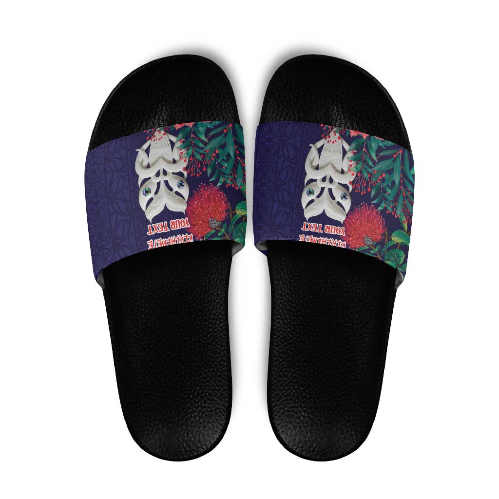 Maori Wheku Meri Kirihimete Personalised Slide Sandals All Blue Indigenous Maori Motif - Aussie Hoodie