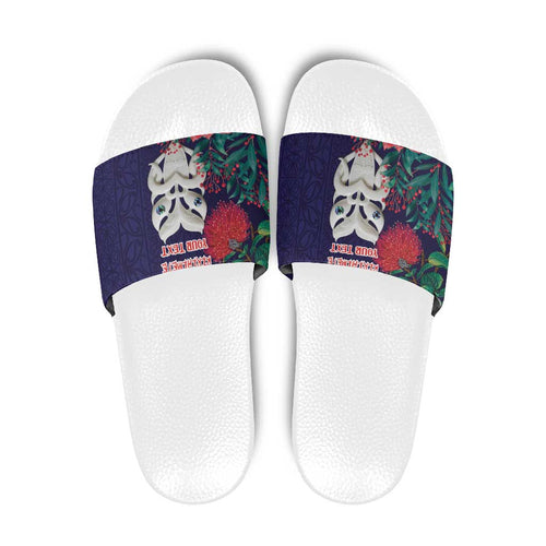 Maori Wheku Meri Kirihimete Personalised Slide Sandals All Blue Indigenous Maori Motif - Aussie Hoodie