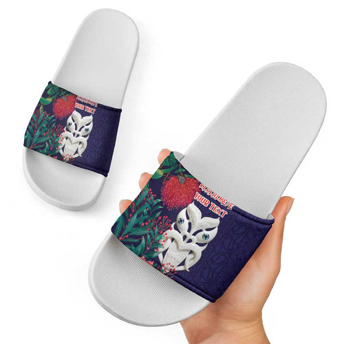 Maori Wheku Meri Kirihimete Personalised Slide Sandals All Blue Indigenous Maori Motif - Aussie Hoodie
