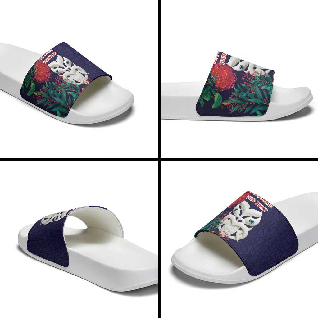 Maori Wheku Meri Kirihimete Personalised Slide Sandals All Blue Indigenous Maori Motif - Aussie Hoodie