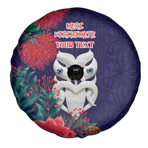 Maori Wheku Meri Kirihimete Personalised Spare Tire Cover All Blue Indigenous Maori Motif - Aussie Hoodie