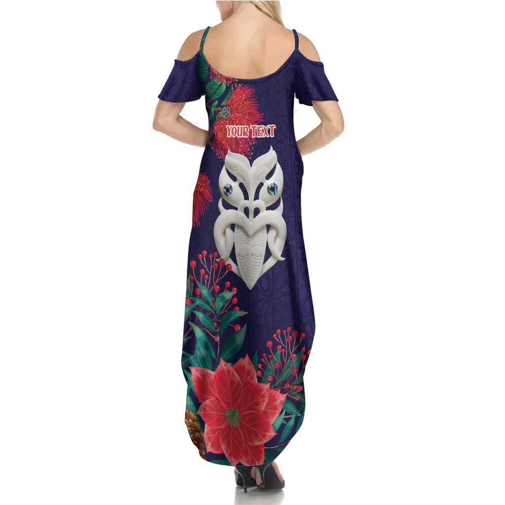 Maori Wheku Meri Kirihimete Personalised Summer Maxi Dress All Blue Indigenous Maori Motif - Aussie Hoodie