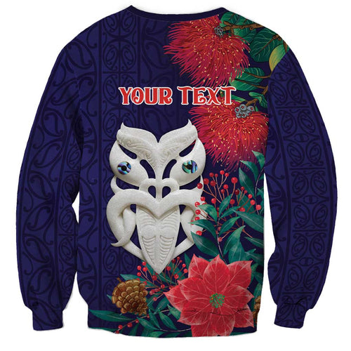 Maori Wheku Meri Kirihimete Personalised Sweatshirt All Blue Indigenous Maori Motif - Aussie Hoodie
