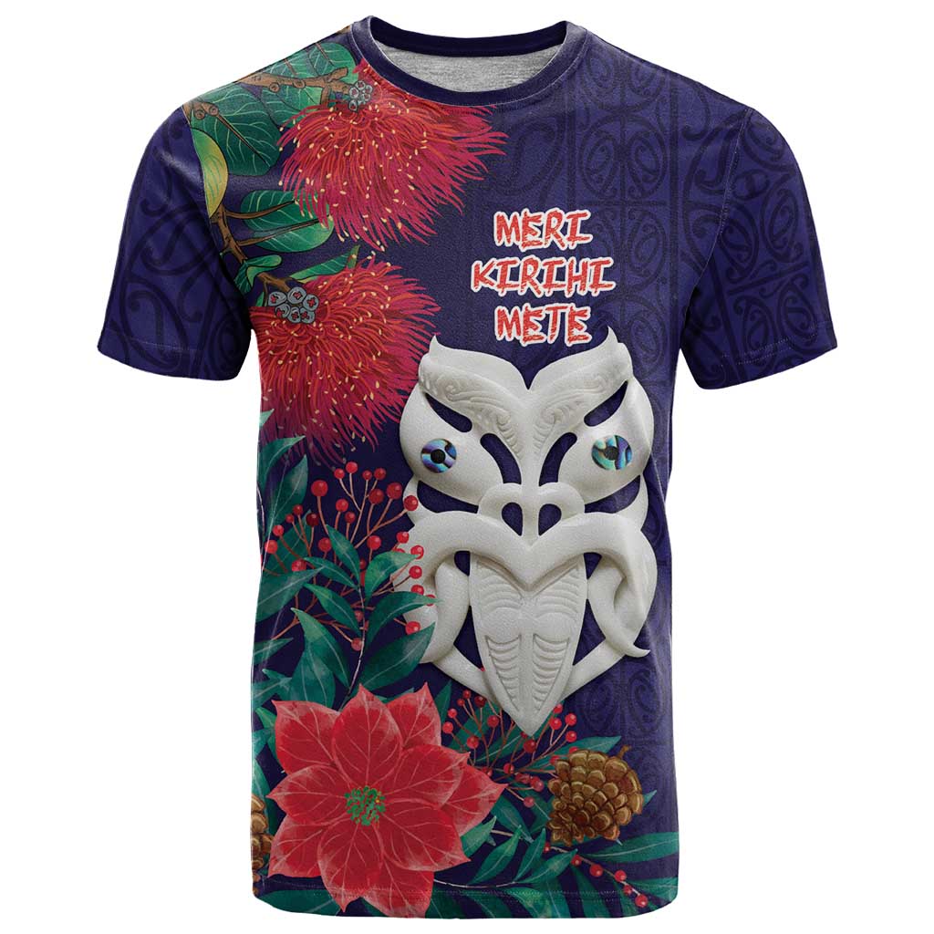 Maori Wheku Meri Kirihimete Personalised T Shirt All Blue Indigenous Maori Motif - Aussie Hoodie