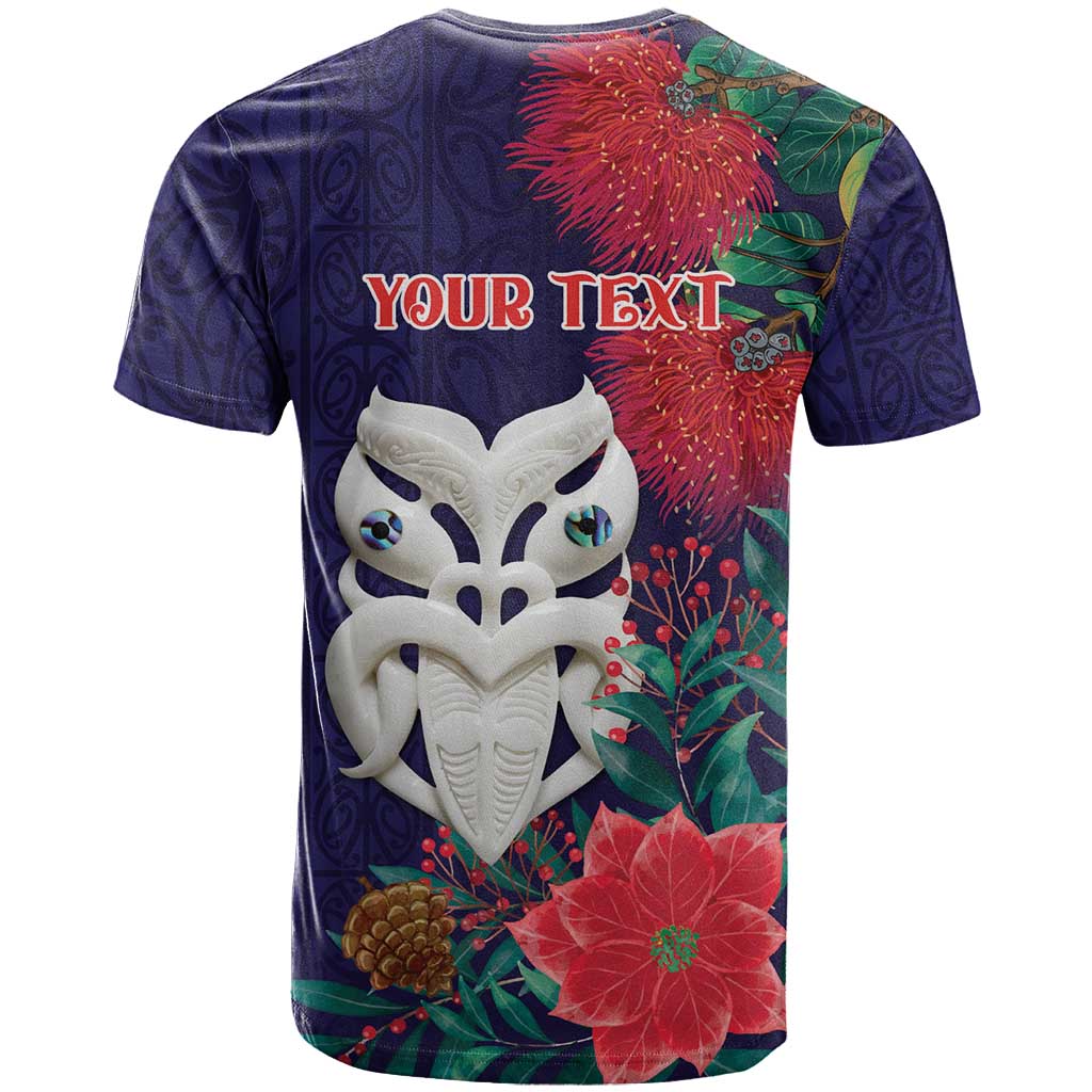 Maori Wheku Meri Kirihimete Personalised T Shirt All Blue Indigenous Maori Motif - Aussie Hoodie