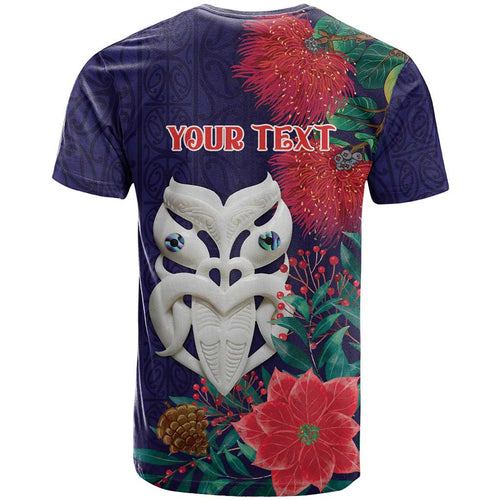Maori Wheku Meri Kirihimete Personalised T Shirt All Blue Indigenous Maori Motif - Aussie Hoodie