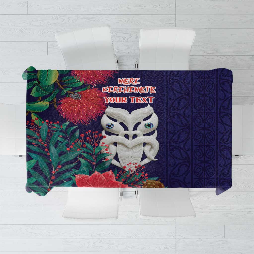 Maori Wheku Meri Kirihimete Personalised Tablecloth All Blue Indigenous Maori Motif - Aussie Hoodie