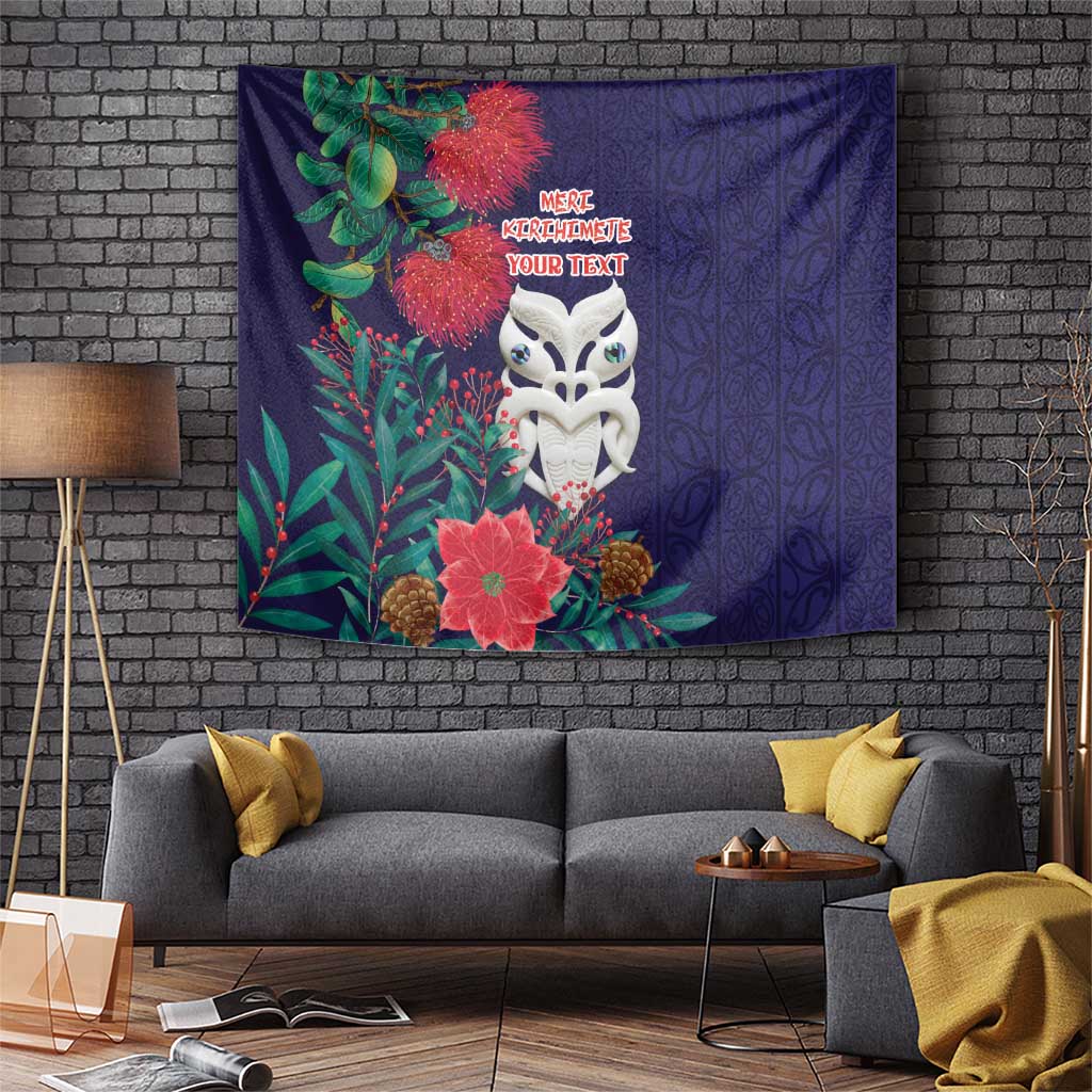 Maori Wheku Meri Kirihimete Personalised Tapestry All Blue Indigenous Maori Motif - Aussie Hoodie