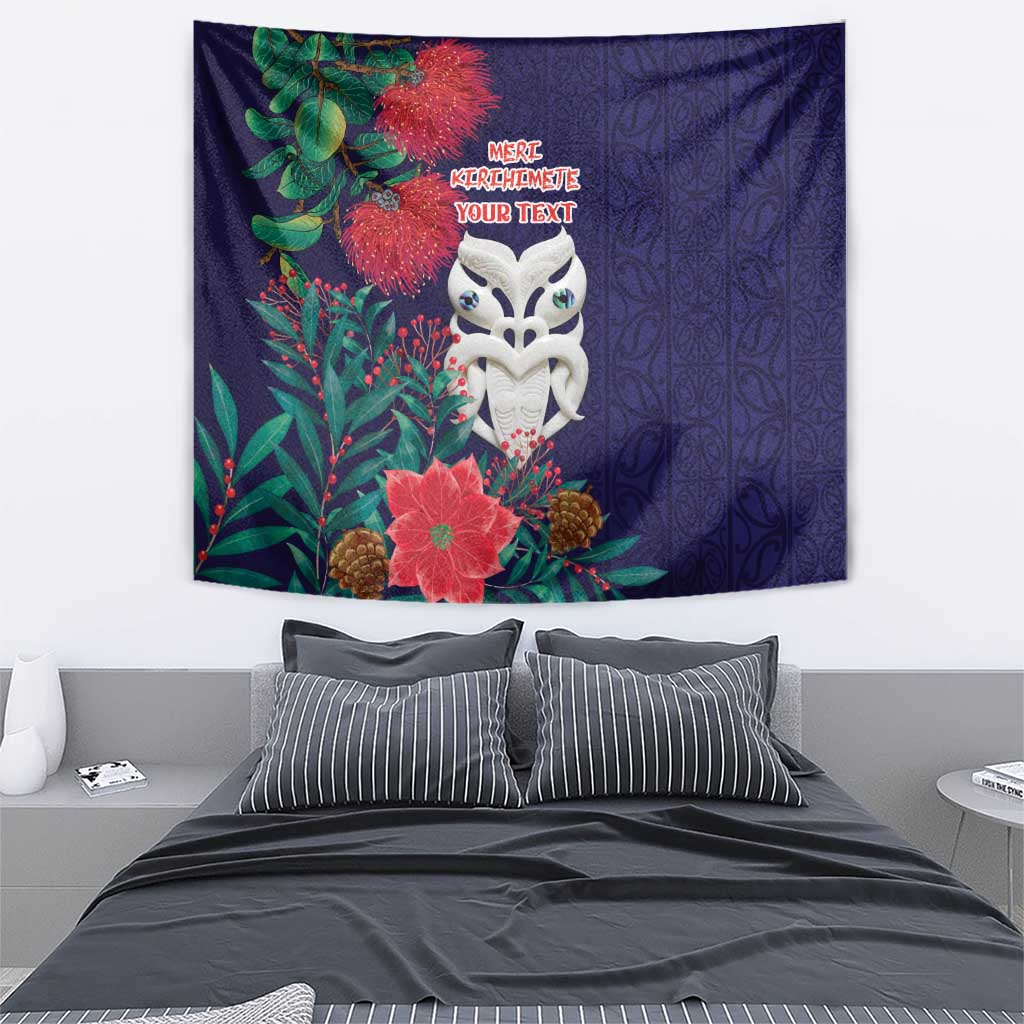 Maori Wheku Meri Kirihimete Personalised Tapestry All Blue Indigenous Maori Motif - Aussie Hoodie