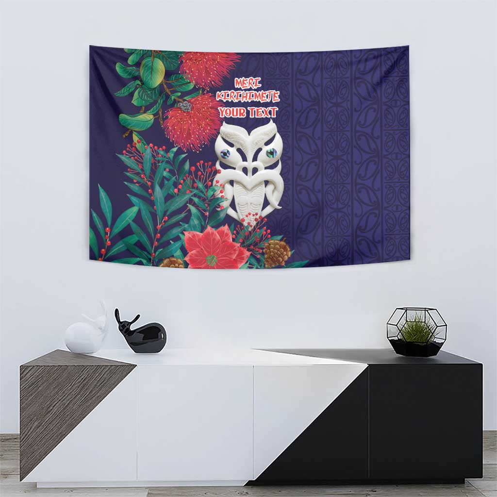 Maori Wheku Meri Kirihimete Personalised Tapestry All Blue Indigenous Maori Motif - Aussie Hoodie