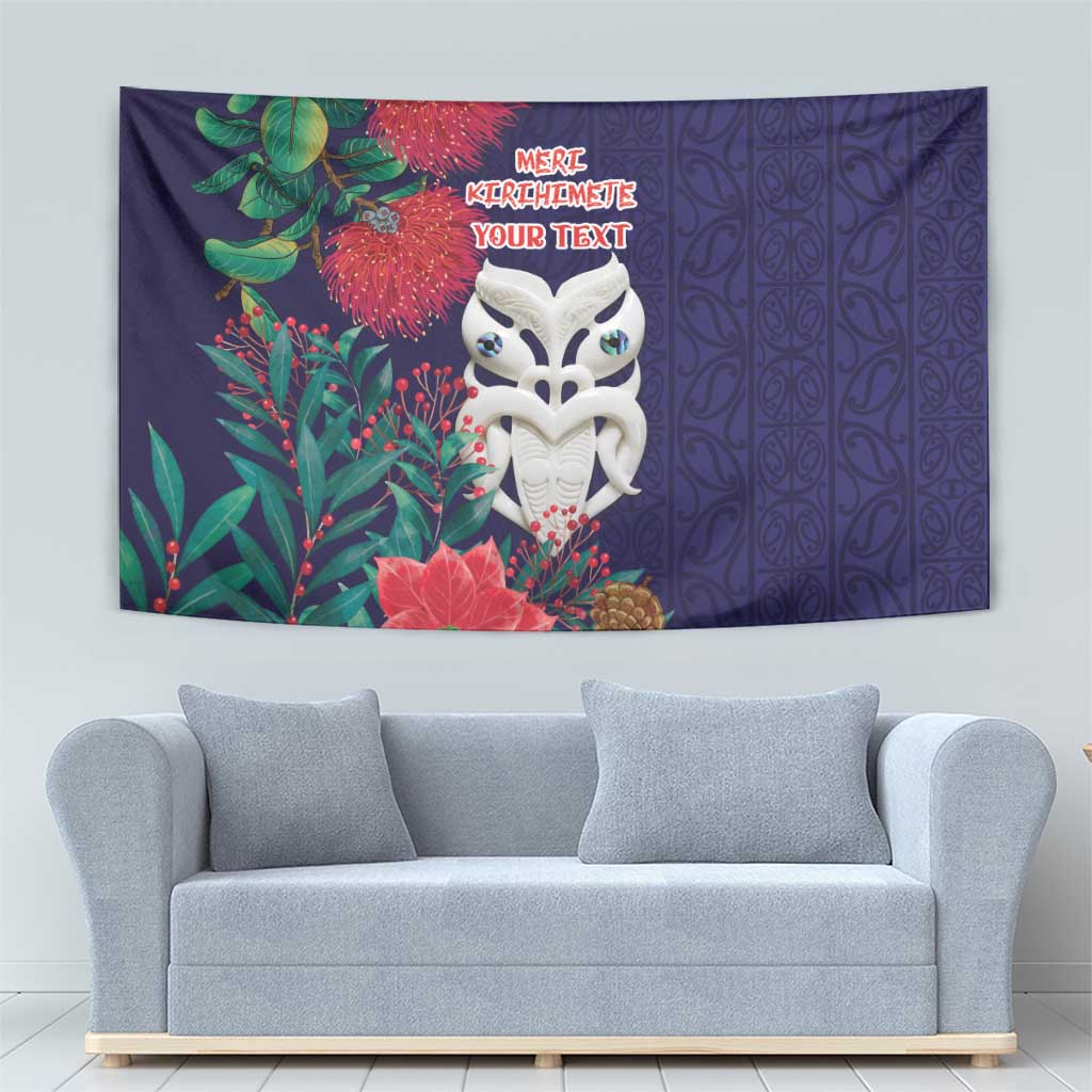 Maori Wheku Meri Kirihimete Personalised Tapestry All Blue Indigenous Maori Motif - Aussie Hoodie