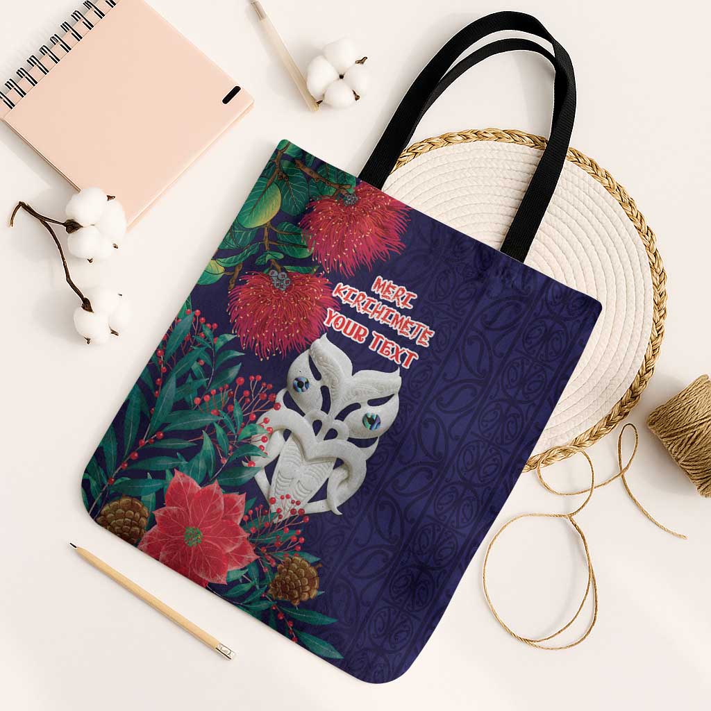 Maori Wheku Meri Kirihimete Personalised Tote Bag All Blue Indigenous Maori Motif - Aussie Hoodie