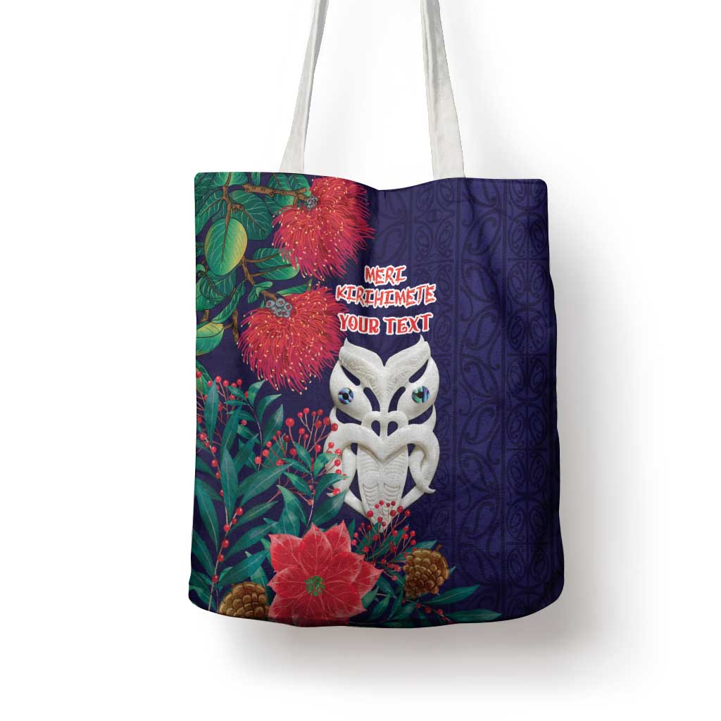 Maori Wheku Meri Kirihimete Personalised Tote Bag All Blue Indigenous Maori Motif - Aussie Hoodie