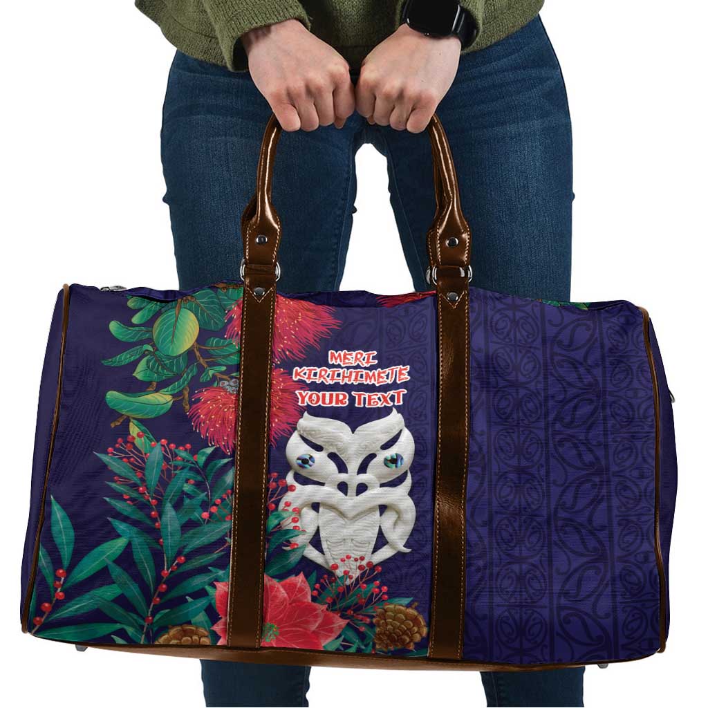 Maori Wheku Meri Kirihimete Personalised Travel Bag All Blue Indigenous Maori Motif - Aussie Hoodie