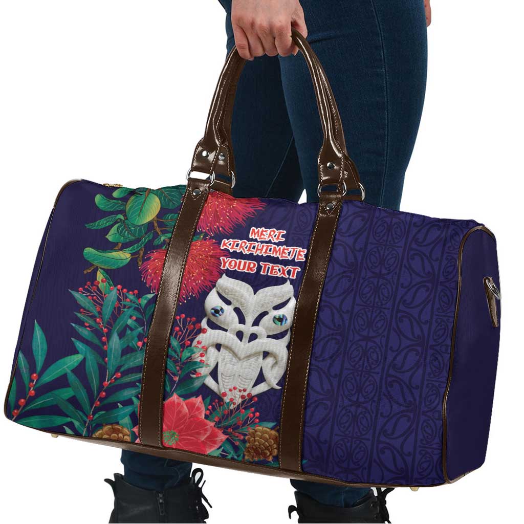 Maori Wheku Meri Kirihimete Personalised Travel Bag All Blue Indigenous Maori Motif - Aussie Hoodie