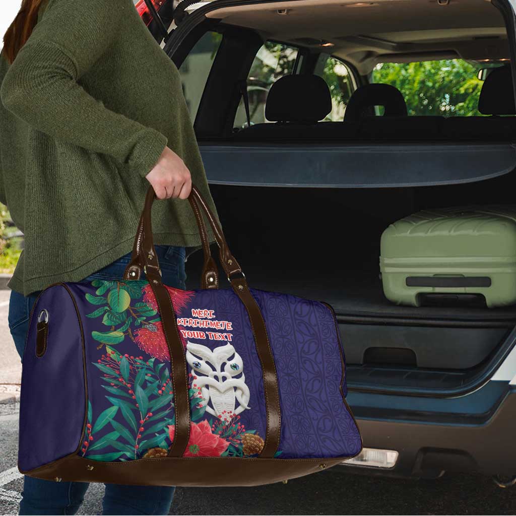 Maori Wheku Meri Kirihimete Personalised Travel Bag All Blue Indigenous Maori Motif - Aussie Hoodie