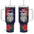 Maori Wheku Meri Kirihimete Personalised Tumbler With Handle All Blue Indigenous Maori Motif - Aussie Hoodie