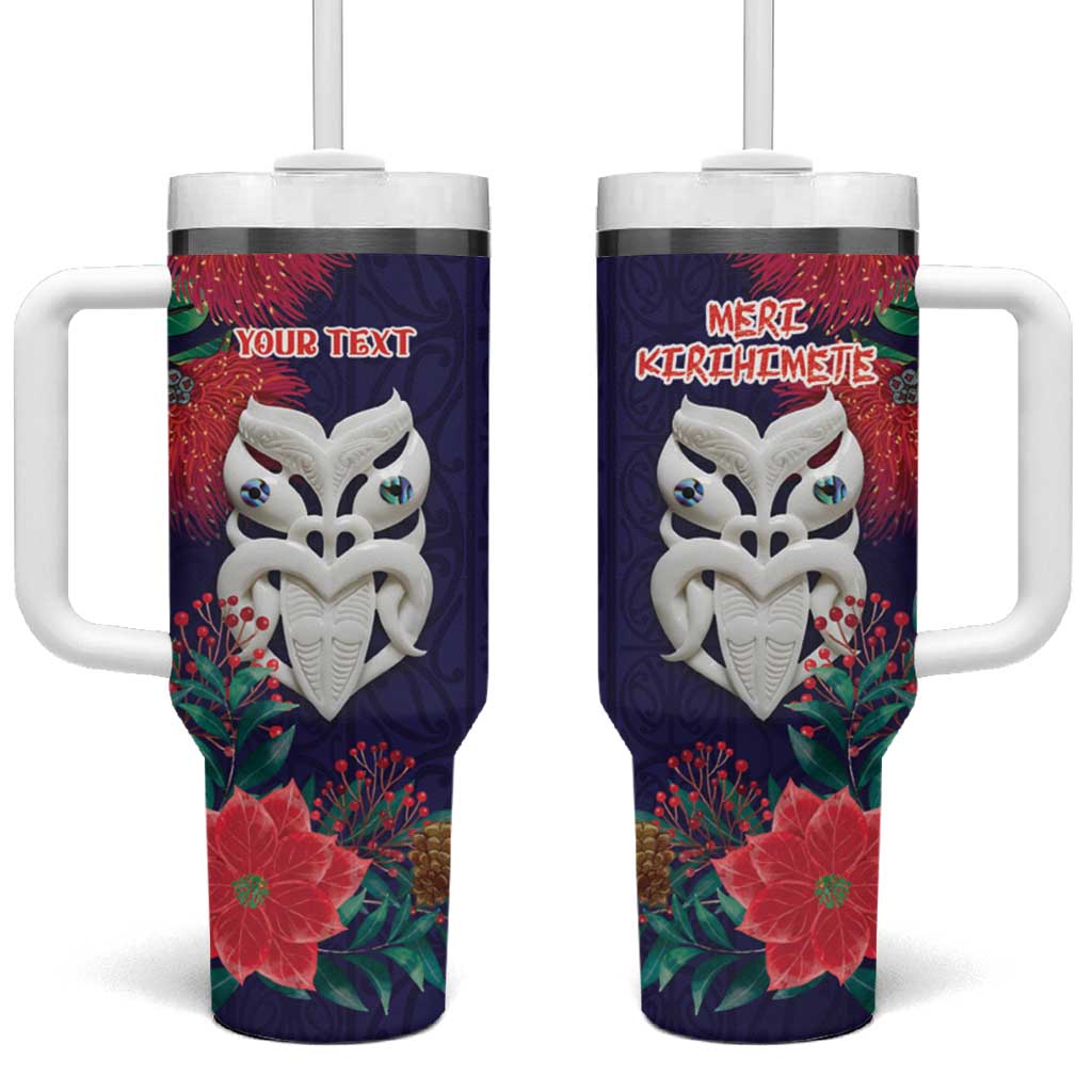 Maori Wheku Meri Kirihimete Personalised Tumbler With Handle All Blue Indigenous Maori Motif - Aussie Hoodie