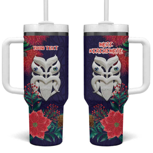 Maori Wheku Meri Kirihimete Personalised Tumbler With Handle All Blue Indigenous Maori Motif - Aussie Hoodie