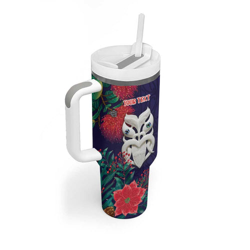 Maori Wheku Meri Kirihimete Personalised Tumbler With Handle All Blue Indigenous Maori Motif - Aussie Hoodie