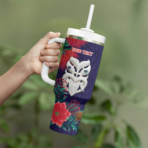 Maori Wheku Meri Kirihimete Personalised Tumbler With Handle All Blue Indigenous Maori Motif - Aussie Hoodie