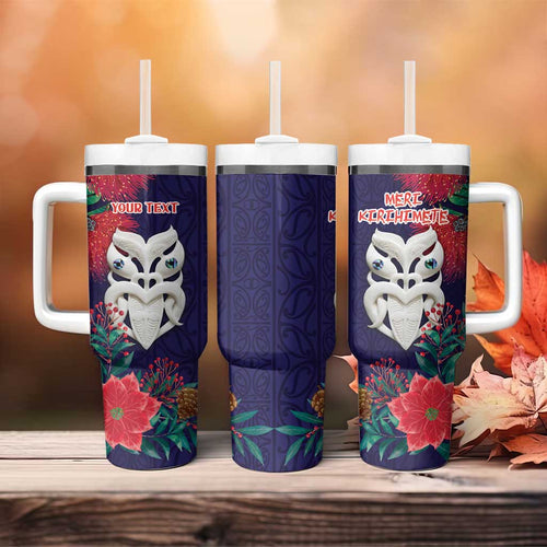 Maori Wheku Meri Kirihimete Personalised Tumbler With Handle All Blue Indigenous Maori Motif - Aussie Hoodie
