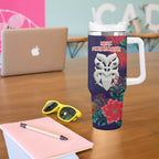 Maori Wheku Meri Kirihimete Personalised Tumbler With Handle All Blue Indigenous Maori Motif - Aussie Hoodie