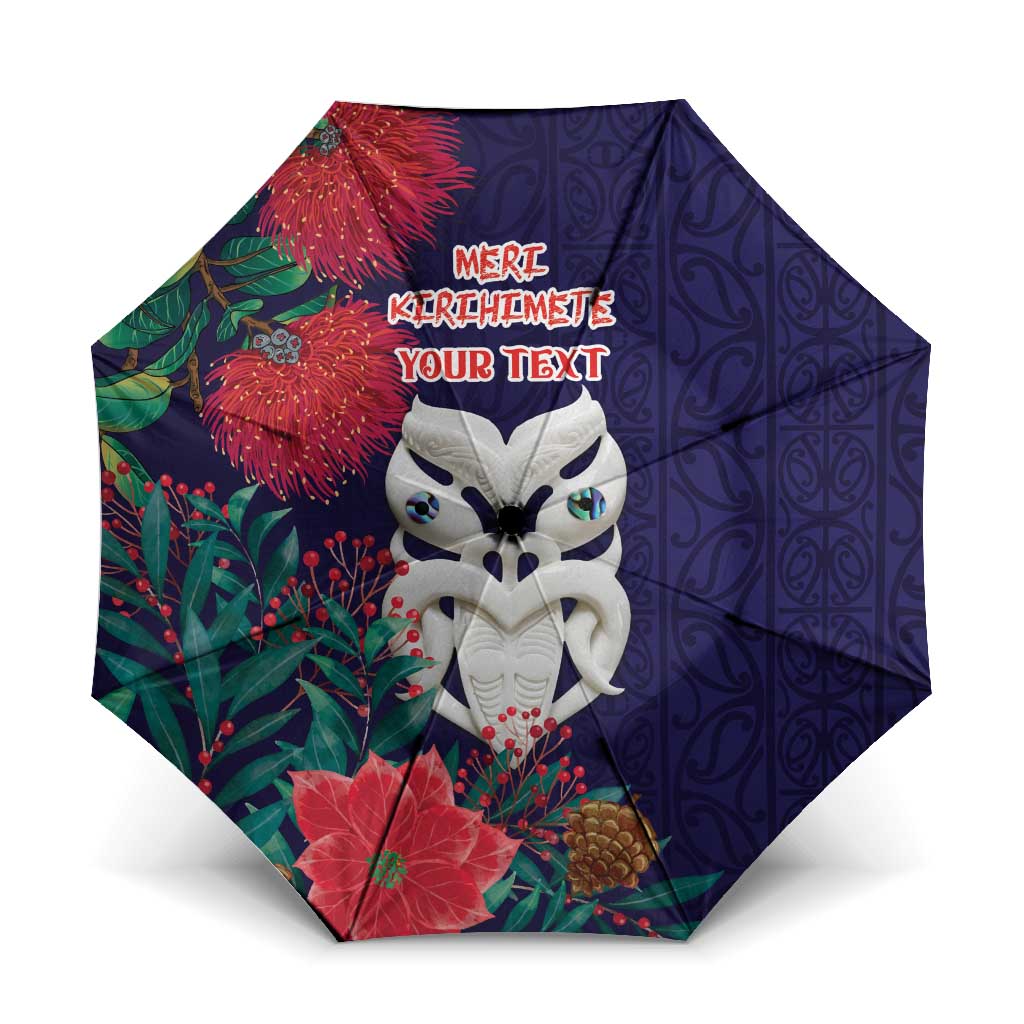Maori Wheku Meri Kirihimete Personalised Umbrella All Blue Indigenous Maori Motif - Aussie Hoodie