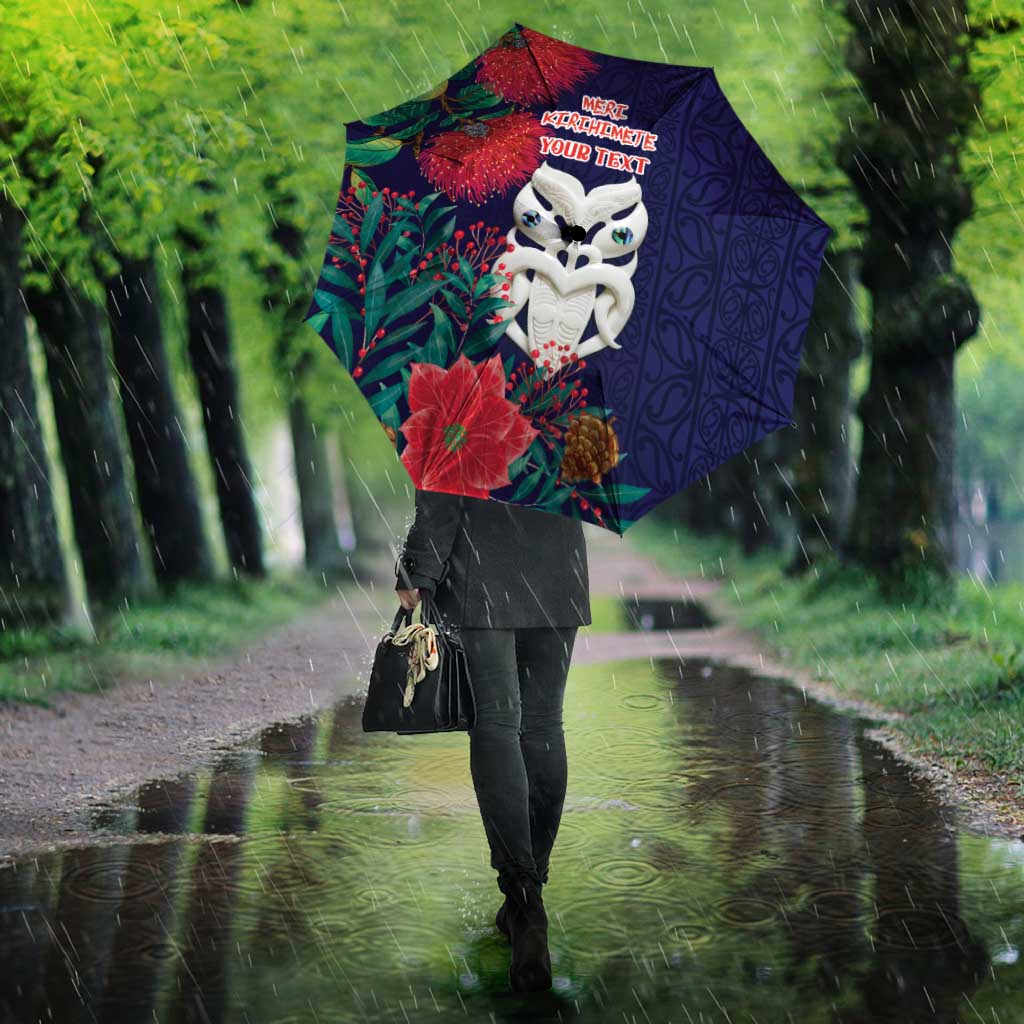 Maori Wheku Meri Kirihimete Personalised Umbrella All Blue Indigenous Maori Motif - Aussie Hoodie