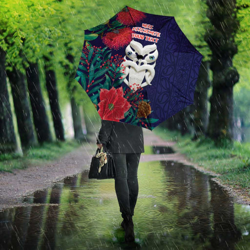 Maori Wheku Meri Kirihimete Personalised Umbrella All Blue Indigenous Maori Motif - Aussie Hoodie