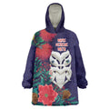 Maori Wheku Meri Kirihimete Personalised Wearable Blanket Hoodie All Blue Indigenous Maori Motif - Aussie Hoodie