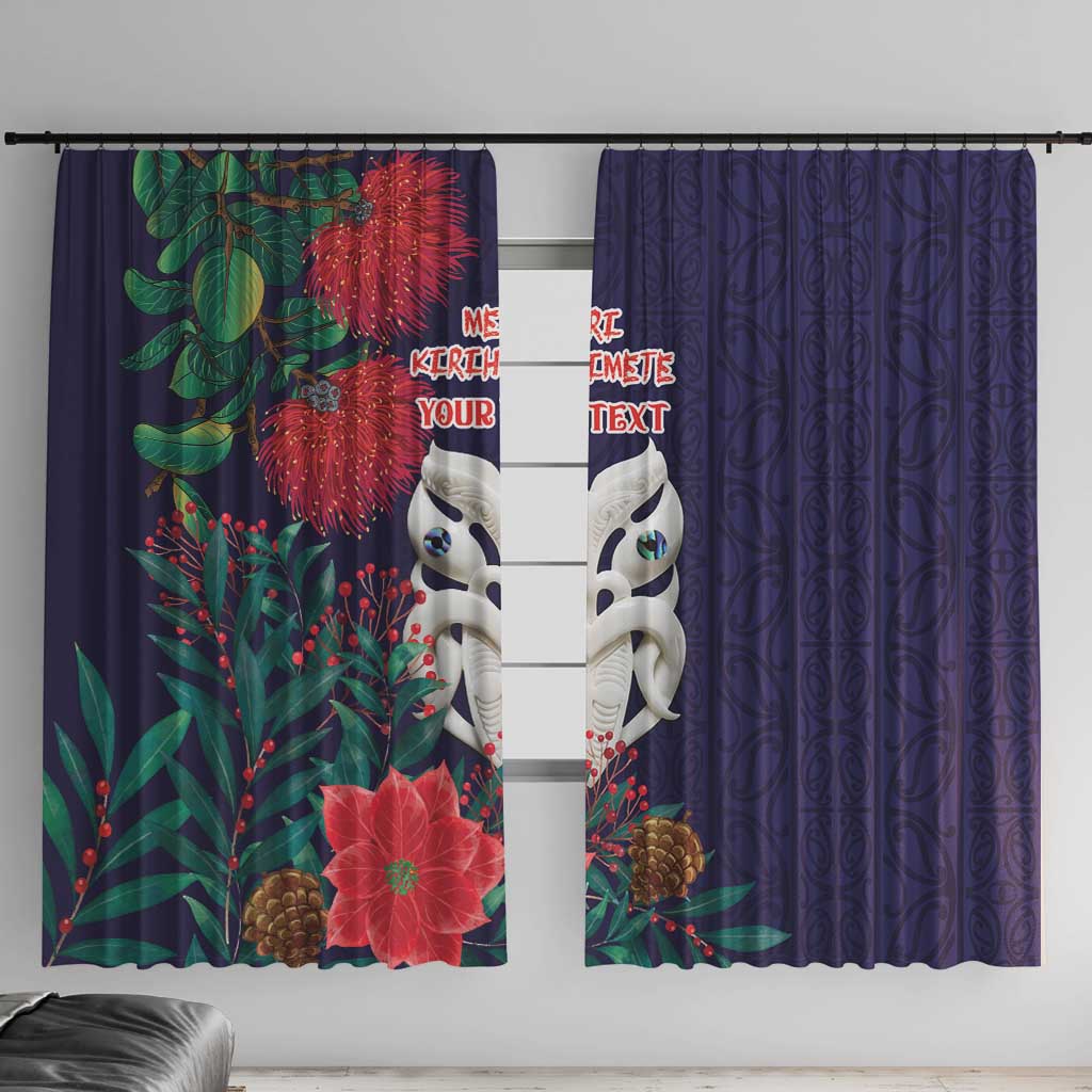 Maori Wheku Meri Kirihimete Personalised Window Curtain All Blue Indigenous Maori Motif - Aussie Hoodie