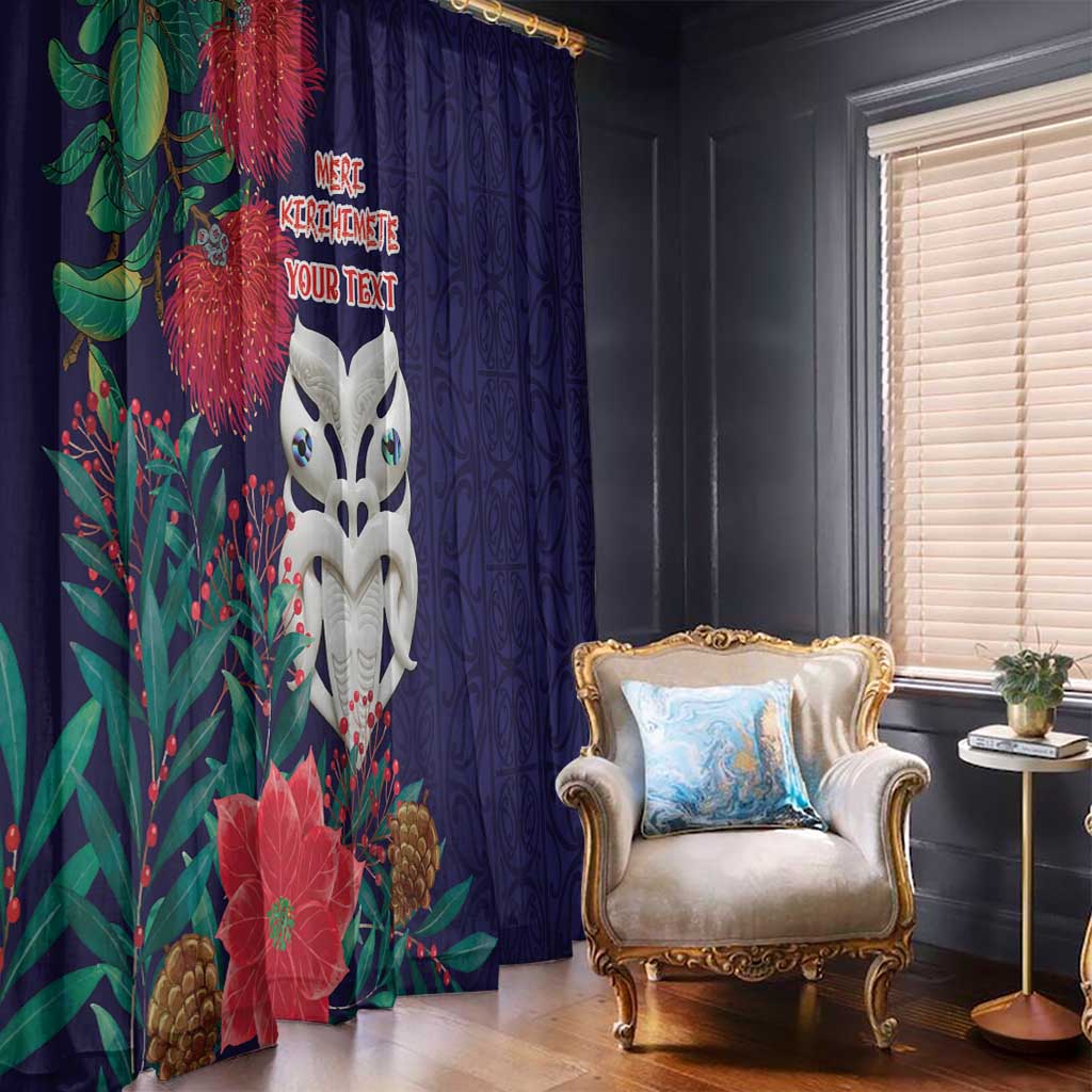 Maori Wheku Meri Kirihimete Personalised Window Curtain All Blue Indigenous Maori Motif - Aussie Hoodie