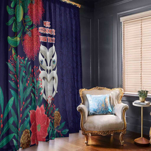 Maori Wheku Meri Kirihimete Personalised Window Curtain All Blue Indigenous Maori Motif - Aussie Hoodie